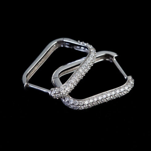 Exquisite Micro Pave 14K White Gold Plated Rectangular Cubic Zircon Hoop Earring